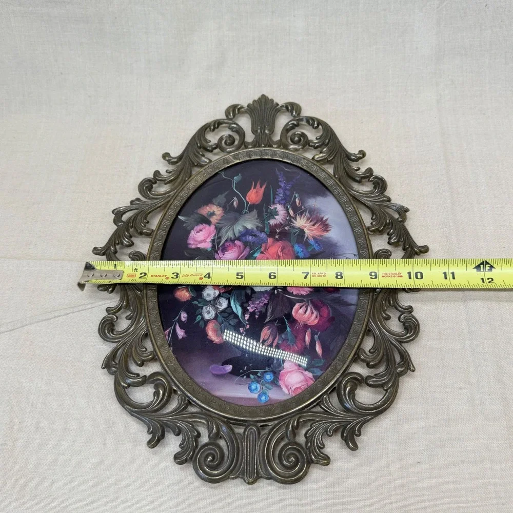 VTG Dark Floral Brass Ornate Italian Frame 10x13